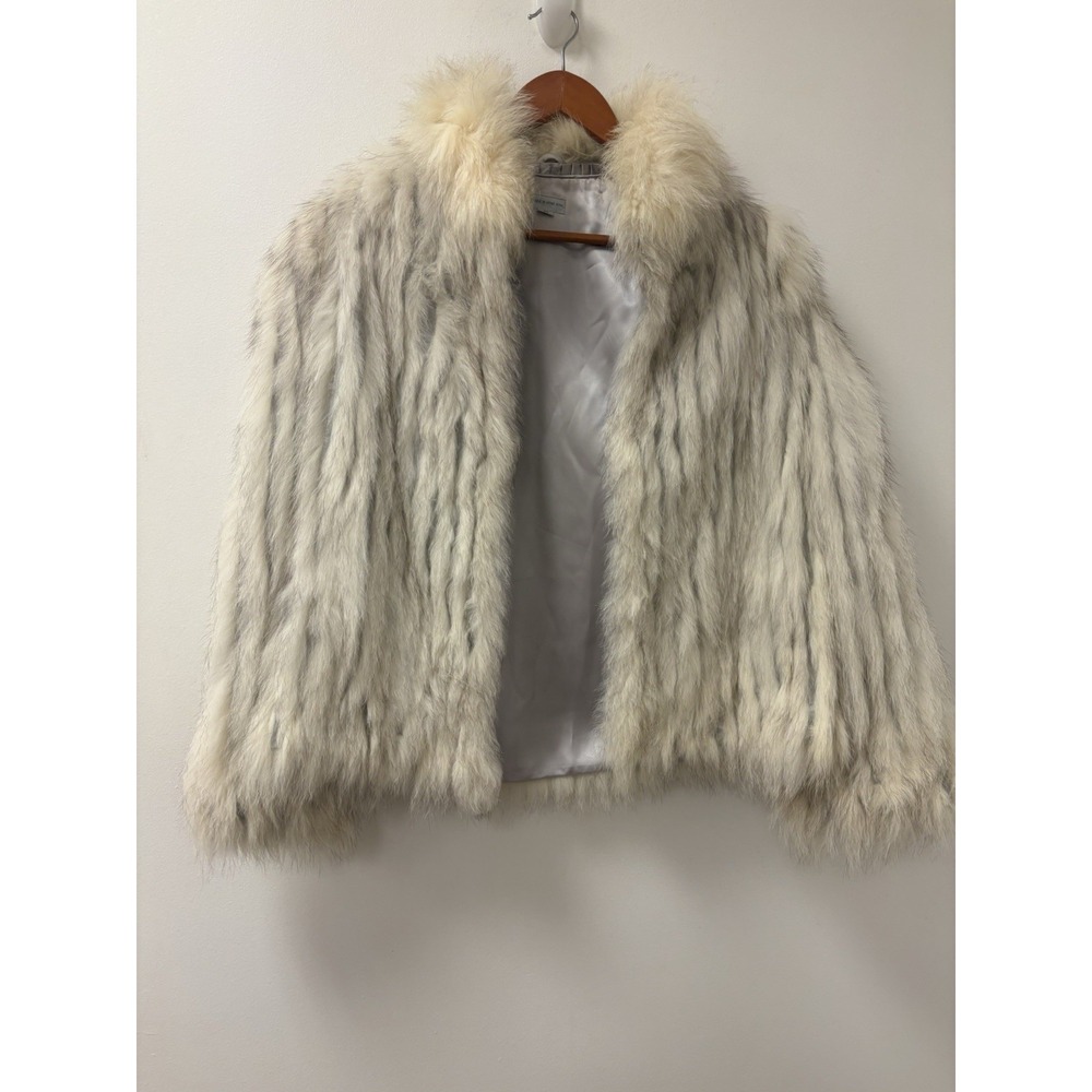 Vintage Scandinavian Real Blue Fox Fur Coat Jacket Women Ivory Soft M